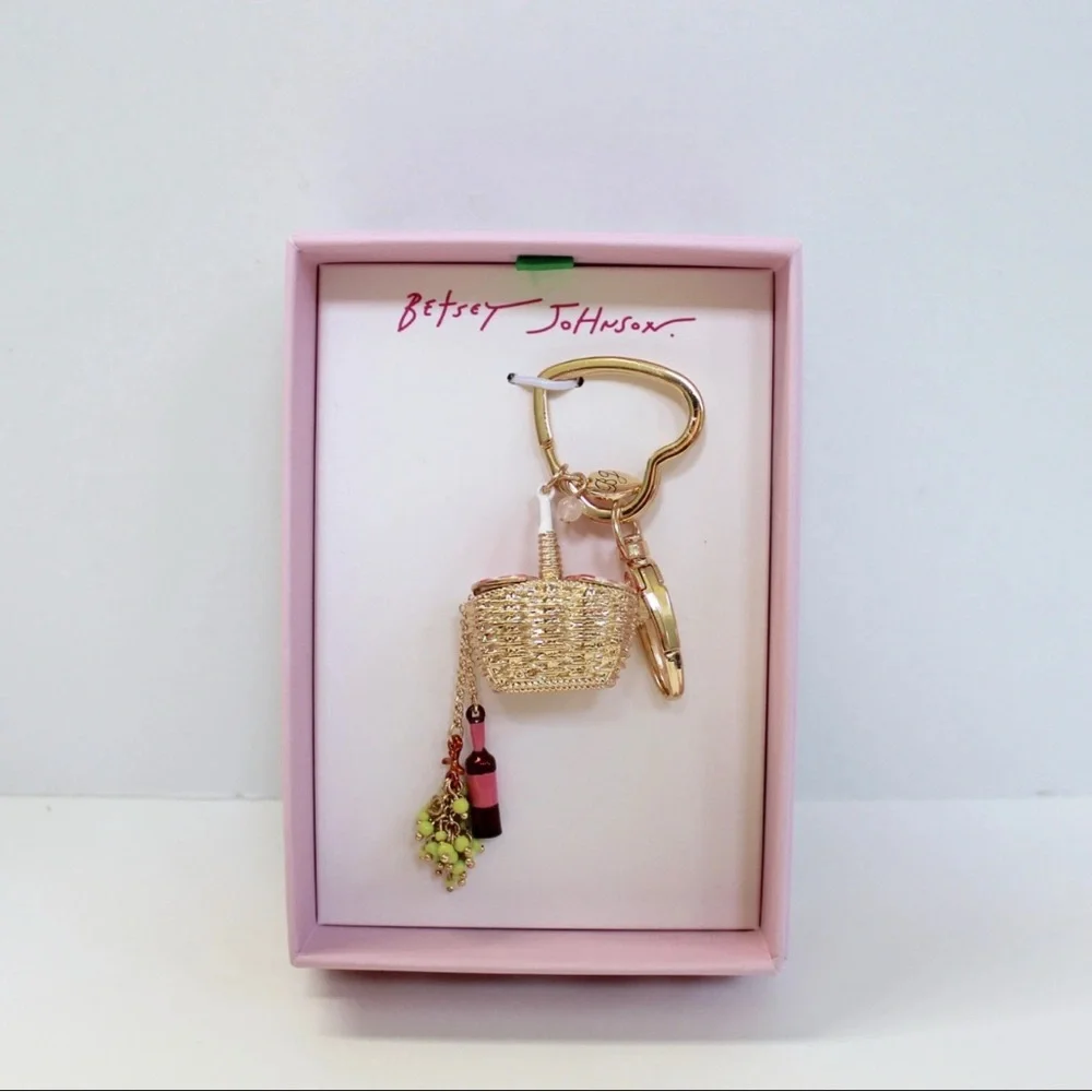 Betsey Johnson Picnic Basket Wine Grape Gold-Tone Bag Charm Keychain